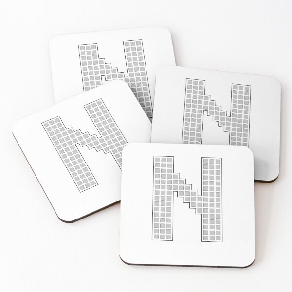 Artikelvorschau, Großbuchstabe N – Silberner Pixelblock-Charakter entworfen und verkauft von PixelGlyphs.