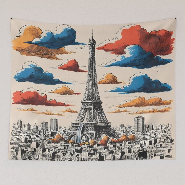 Item preview, Cloudy Paris skyline  designed and sold by ArtsyWishesShop.