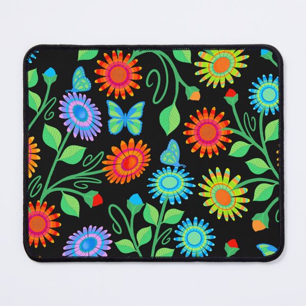 Item preview, Colorful flowers and butterflies on black designed and sold by MarySchwindt.