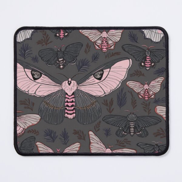Item preview, Pink and Black Moth Pattern with Floral Leaves on Dark Background – Nature-Inspired Illustration  designed and sold by Negative Vibes Only.
