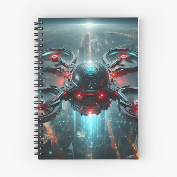 Item preview, Cyberpunk drone flying over city at night designed and sold by cyberheadscifi.