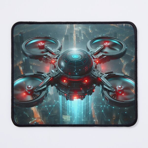 Item preview, Cyberpunk drone flying over city at night designed and sold by cyberheadscifi.