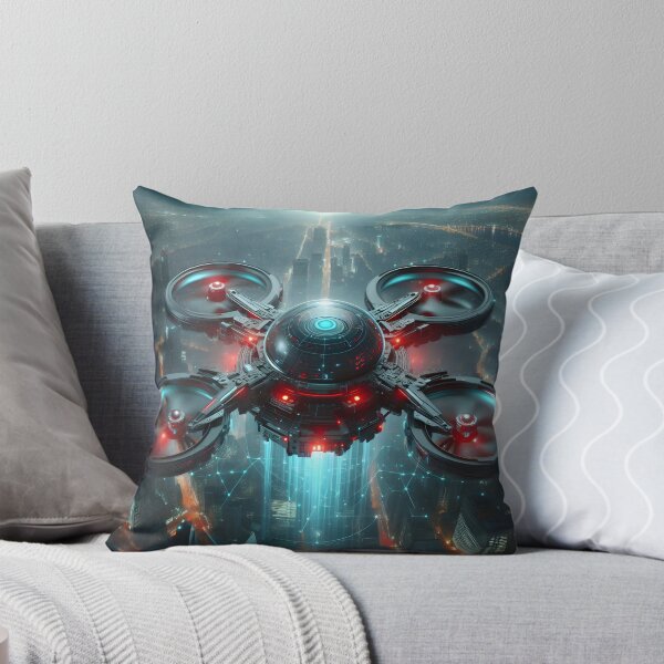 Item preview, Cyberpunk drone flying over city at night designed and sold by cyberheadscifi.