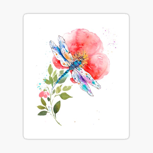 Watercolor Dragonfly on a flower II Sticker