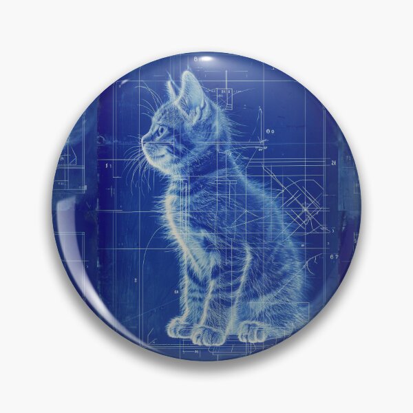 Item preview, Young cat highlighted in blueprint-inspired design designed and sold by Piotrek0001.