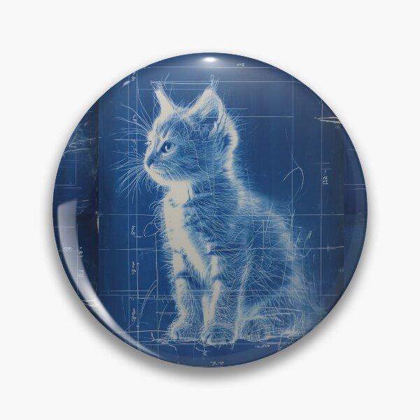 Item preview, Detailed kitten art with blueprint-inspired elements designed and sold by Piotrek0001.