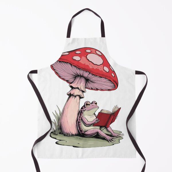 Item preview, Pink frog reading under a mushroom, nice cottagecore aesthetic designed and sold by coloursforkids.