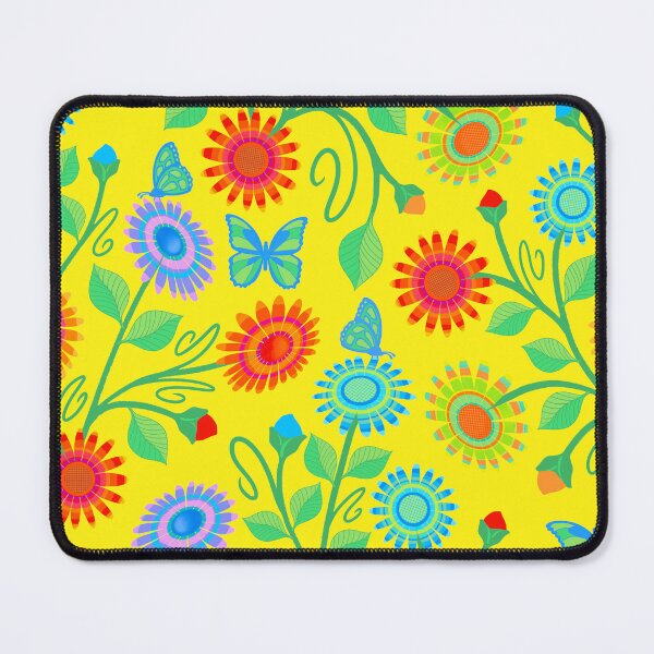 Item preview, Colorful flowers and butterflies on yellow designed and sold by MarySchwindt.