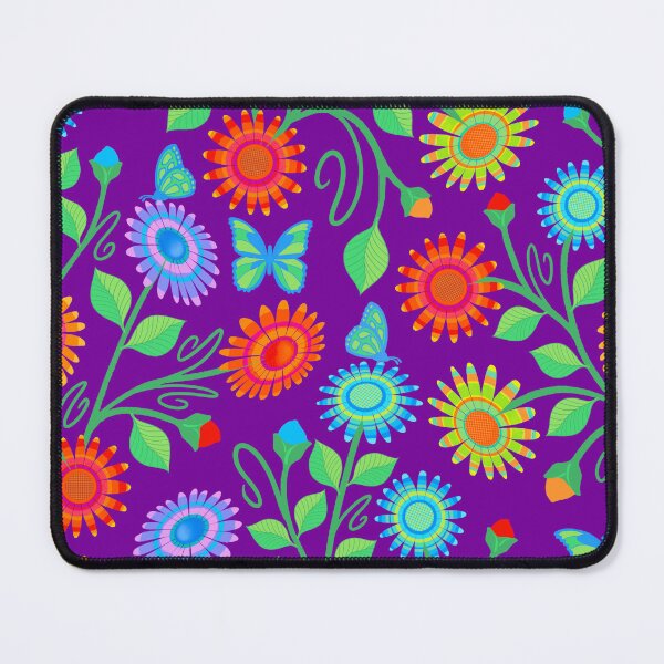 Item preview, Colorful flowers and butterflies on purple designed and sold by MarySchwindt.