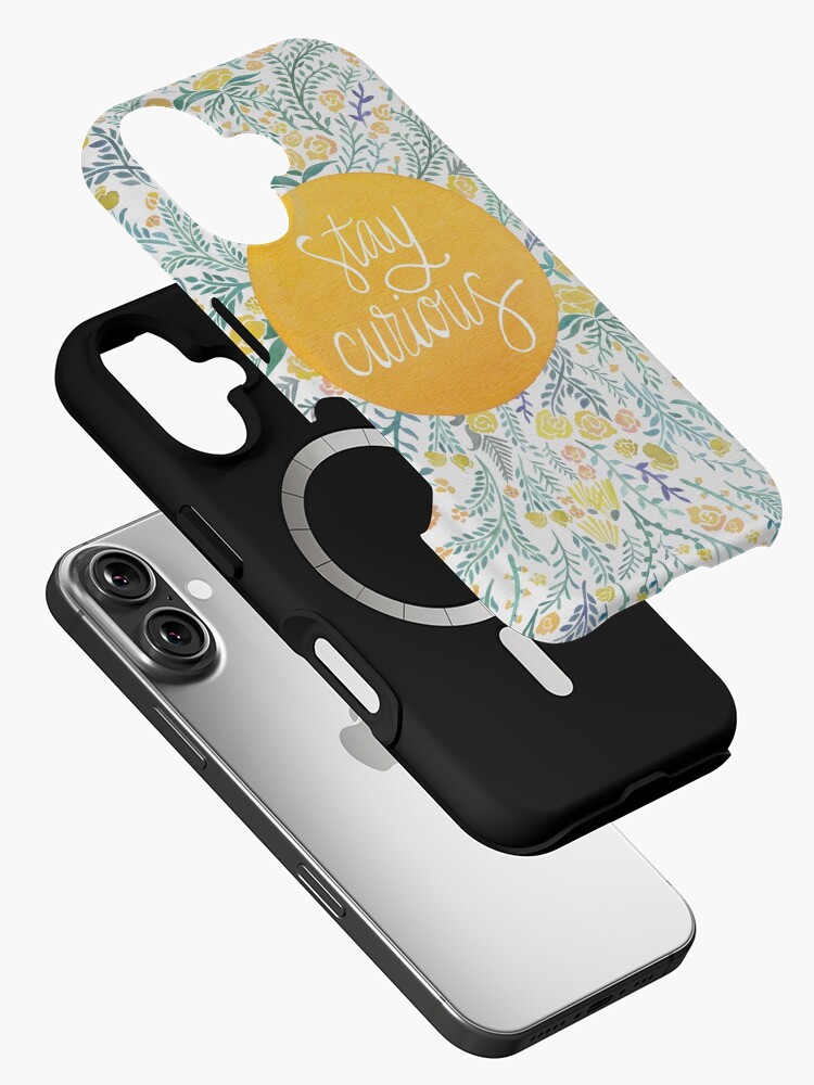 Aperçu 2 sur 4. Coque iPhone avec l'œuvre Restez curieux - Jaune et vert créée et vendue par catcoq.