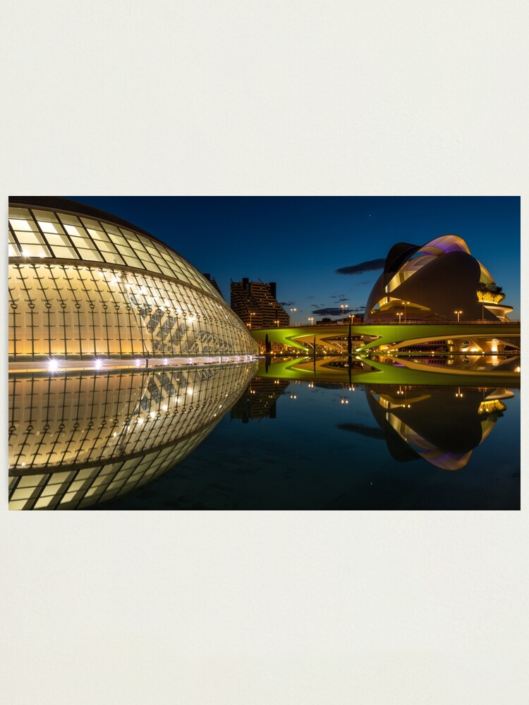 Thumbnail 1 of 3, Photographic Print, Hemisferic and Museum of Arts at night designed and sold by RalphGoldsmith.
