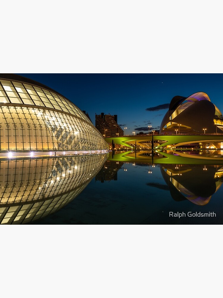 Thumbnail 2 of 2, Art Board Print, Hemisferic and Museum of Arts at night designed and sold by RalphGoldsmith.