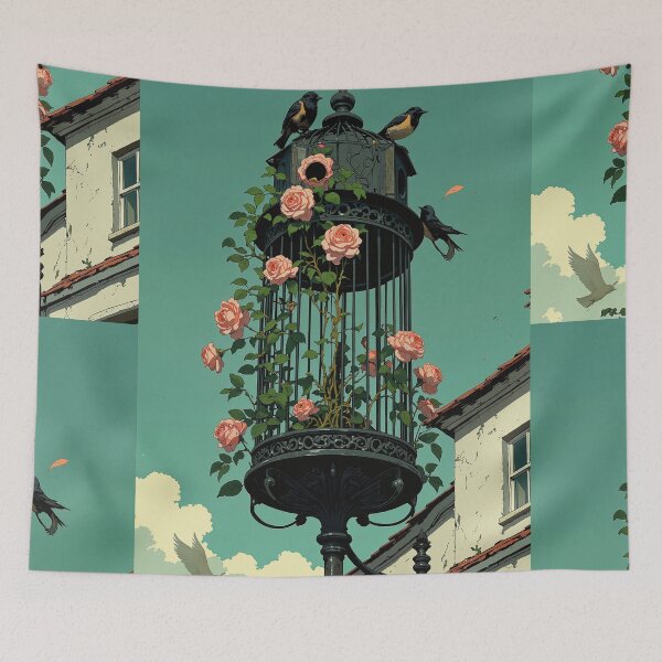 Item preview, Springtime sanctuary birds gather at the bloomcovered metal designed and sold by ShroomForge.