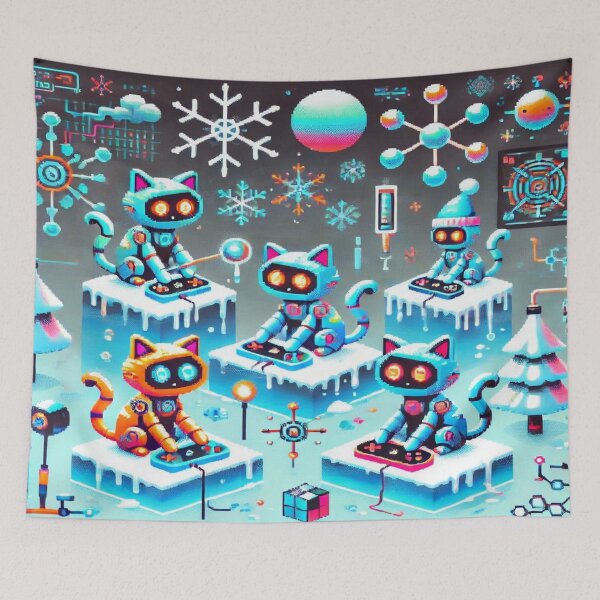 Item preview, Robo-Cats in Miró’s Winter Arcade – Perfect Gift for Holidays designed and sold by Imaginarium of Chaos falcon88 .