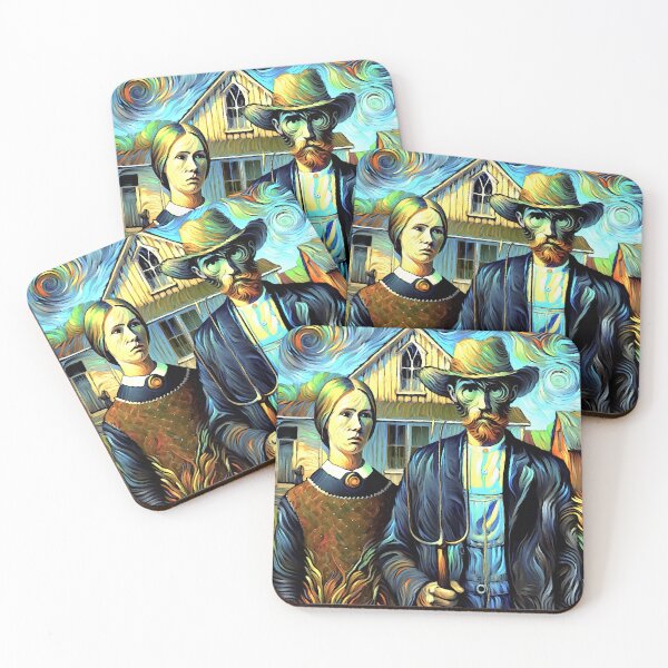 Item preview, American Gothic House Farmer & Wife designed and sold by ViaARTfactory.