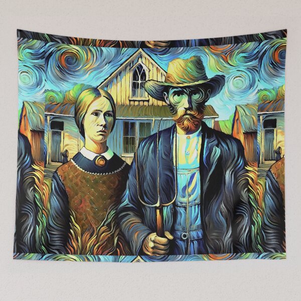 Item preview, American Gothic House Farmer & Wife designed and sold by ViaARTfactory.