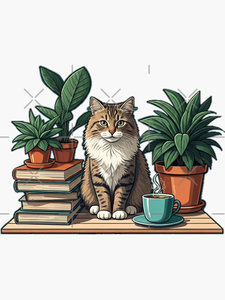 Thumbnail 3 of 3, Sticker, Cozy Cat Bookworm designed and sold by Coollzone.