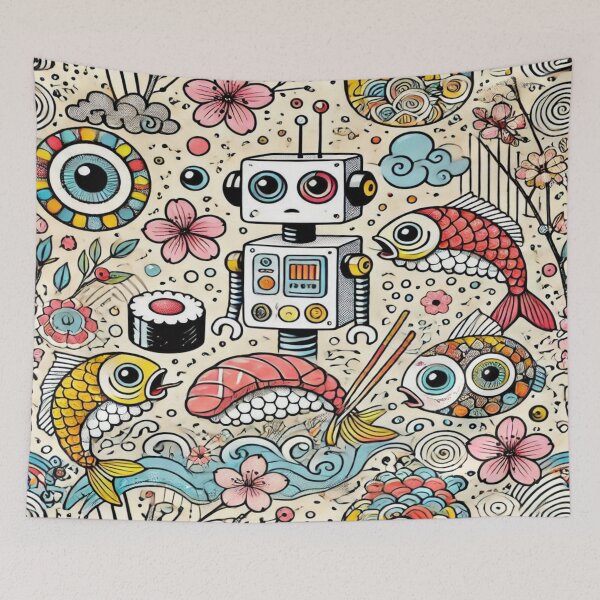 Item preview, Sushi Cyborgs in Miró’s Sakura World – Perfect Gift for Holidays designed and sold by Imaginarium of Chaos falcon88 .