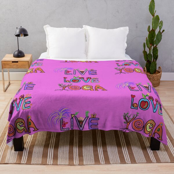 Item preview, LIVE LOVE YOGA with butterfly and trees and plants and love. Pink background designed and sold by MonicaArtist.
