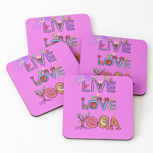 Item preview, LIVE LOVE YOGA with butterfly and trees and plants and love. Pink background designed and sold by MonicaArtist.