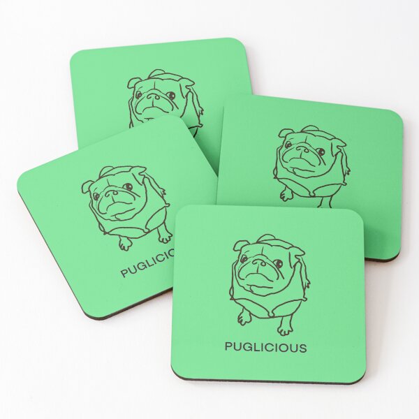 Item preview, PUGLICIOUS, cute PUG just for you. Line drawing. Green background  designed and sold by MonicaArtist.