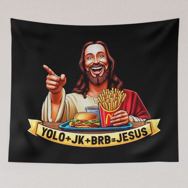 Item preview, YOLO JK BRB Jesus Fast Food designed and sold by plushism.