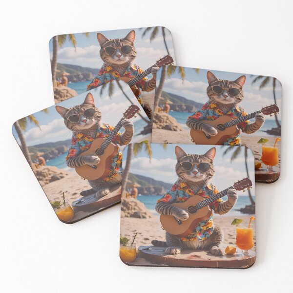 Item preview, Tropical Guitar Cat on the Beach designed and sold by Sorry-NotSorry.