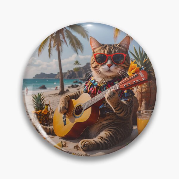 Item preview, Beach Party Cat with Guitar and Tropical Fruits designed and sold by Sorry-NotSorry.