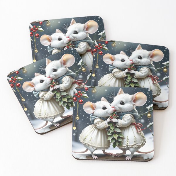 Item preview, Pair of little mice, under the snow, with a bunch of mistletoe designed and sold by Magic3D.