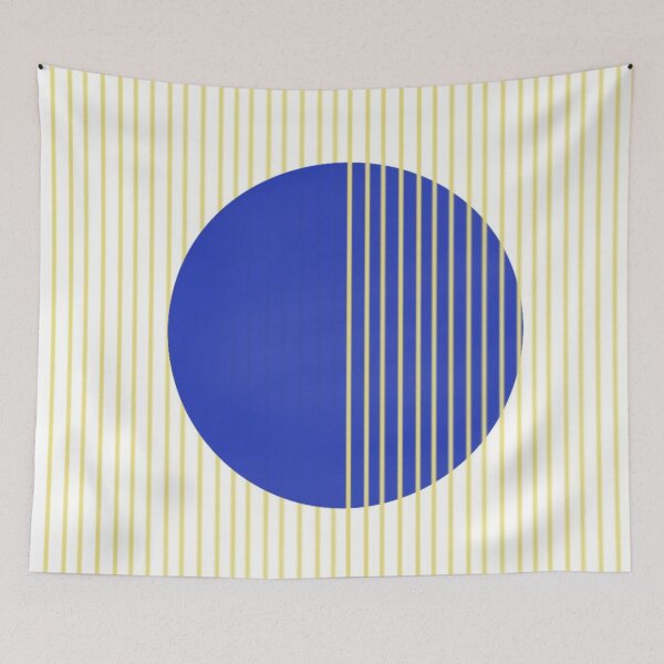 Item preview, Blue Circle Surrounded by Vertical Yellow Lines on White Background designed and sold by Beautiful art store.