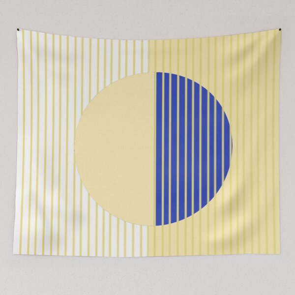 Item preview, Abstract Geometric Composition of Circle With Stripes in Yellow and Blue designed and sold by Beautiful art store.