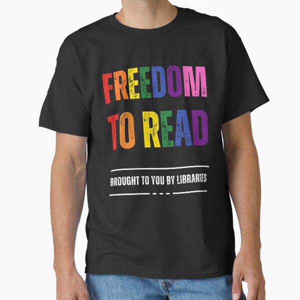 Vista previa del artículo con la obra «Libertad para leer: presentado por las bibliotecas para artículos de color negro», diseñado y vendido por ALIA Merchandise.