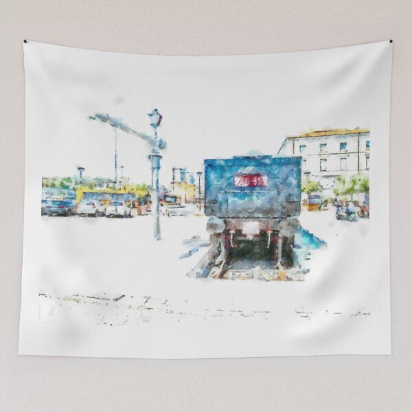 Item preview, View Pescara station from parking with old locomotive designed and sold by Giuseppe Cocco.