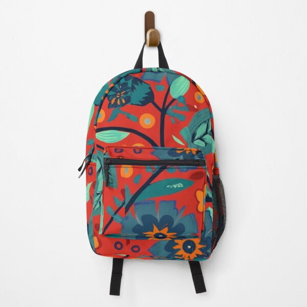 Item preview, Bold Red Backdrop Highlights Lush Dark Blue Flowers, and Deep Green Leaves designed and sold by Ed & Harmony.