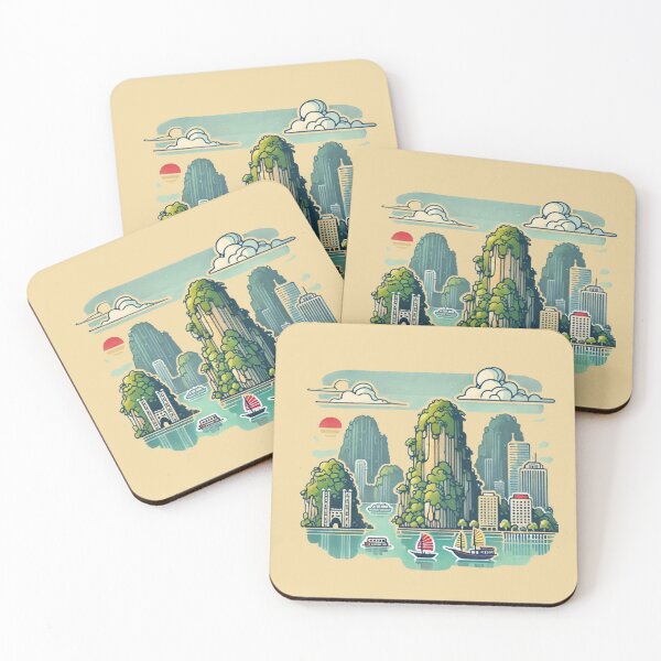 Item preview, painted in watercolors pastel natural tones, one-Halong Bay Vietnam Minimalist Watercolor Sticker Design, designed and sold by PaintMeWorld.