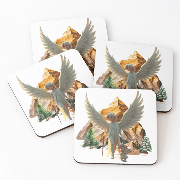 Item preview, Archangel With Baby Cherub Hiking in the Mountain designed and sold by DivineHaven.