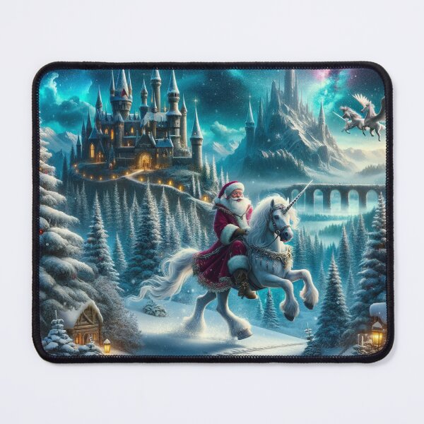 Item preview, Happy Santa riding a Unicorn in a magical and fantastic landscape designed and sold by Cris888.