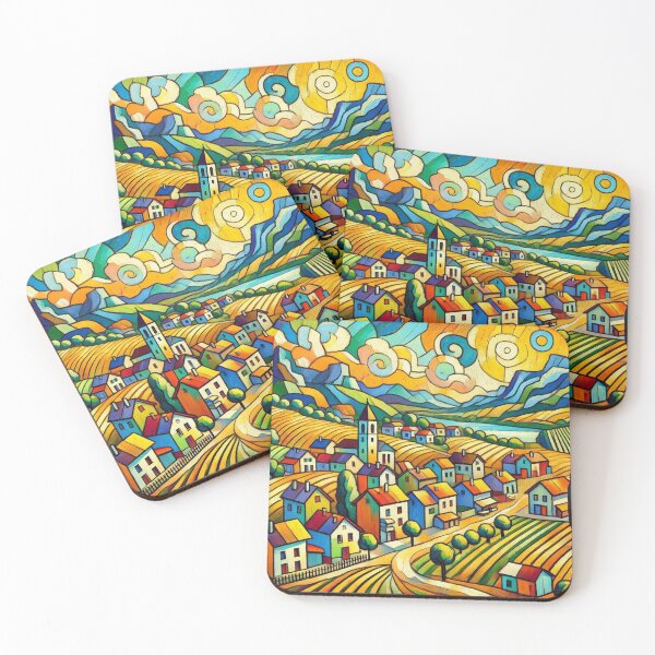 Item preview, Old Church and Town Colorful Landscape Art designed and sold by williamlharvey.