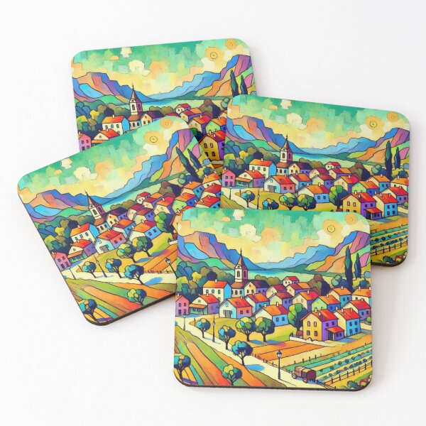 Item preview, Rural Farm Town Colorful Landscape Art designed and sold by williamlharvey.