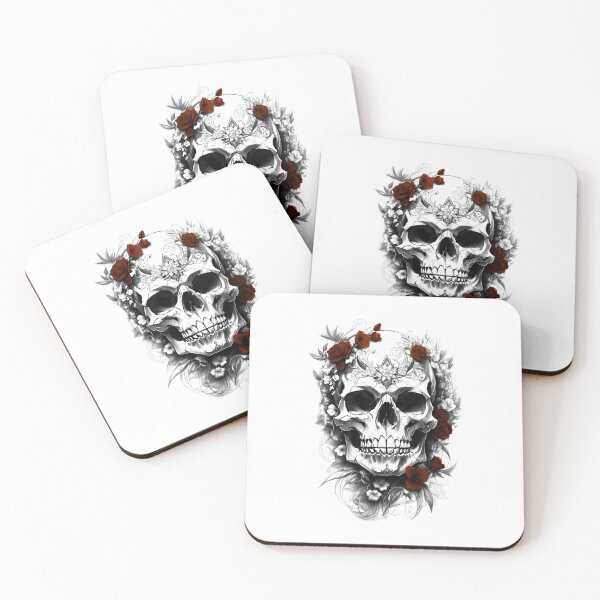 Item preview, A skull with flowers designed and sold by krabbaraban.