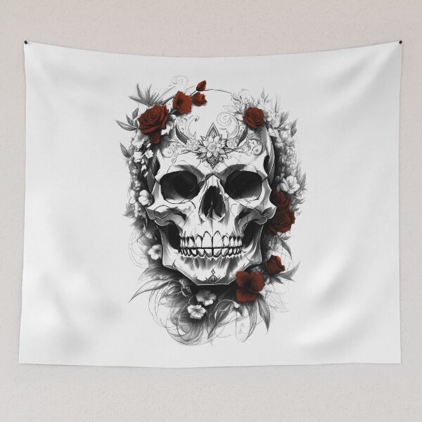 Item preview, A skull with flowers designed and sold by krabbaraban.