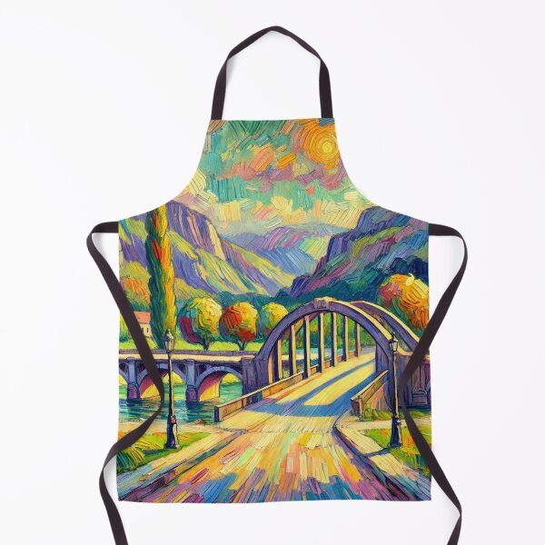 Item preview, Old Bridge with Mountains Colorful Landscape Art designed and sold by williamlharvey.