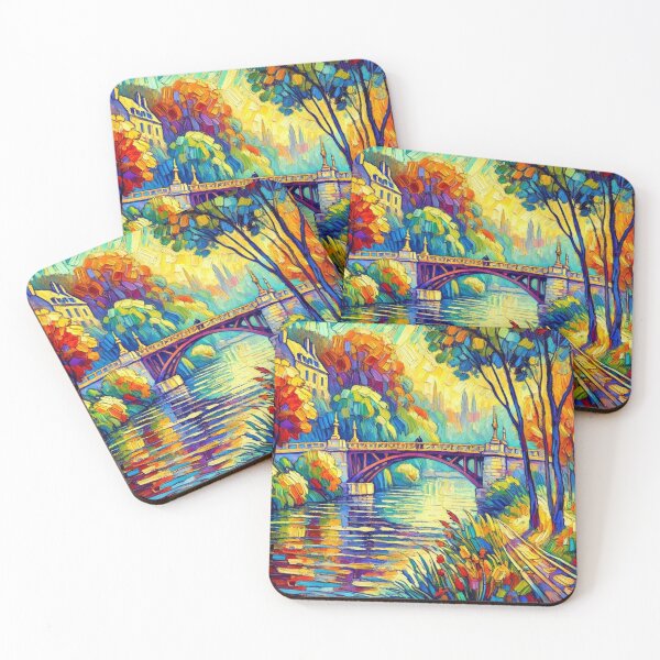 Item preview, Old Bridge and River Colorful Landscape Art designed and sold by williamlharvey.