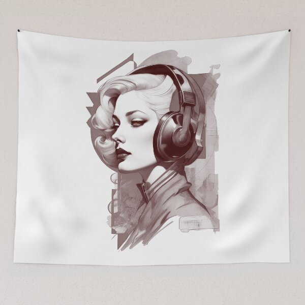 Item preview, The girl with the futuristic headphones. designed and sold by krabbaraban.
