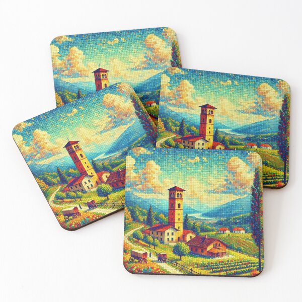 Item preview, Old Tower and Rural Farm Colorful Landscape Art designed and sold by williamlharvey.
