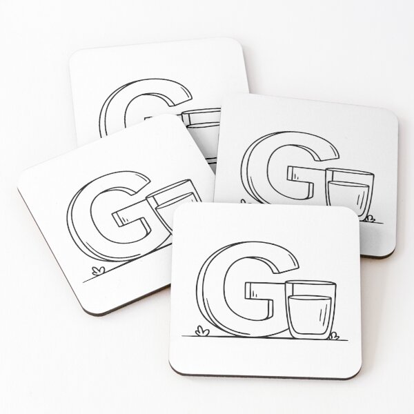 Item preview, An illustration of letter G beside a glass designed and sold by rasagamastore.