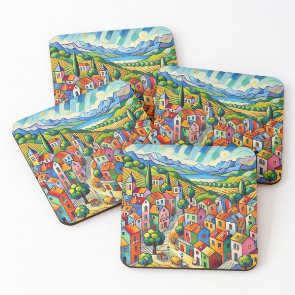 Item preview, Rural Farm Town Colorful Landscape Art designed and sold by williamlharvey.