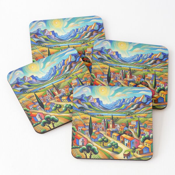 Item preview, Rural Farm Town with a Lake Colorful Landscape Art designed and sold by williamlharvey.