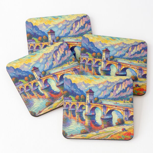Item preview, Old Tower and Bridge Colorful Landscape Art designed and sold by williamlharvey.