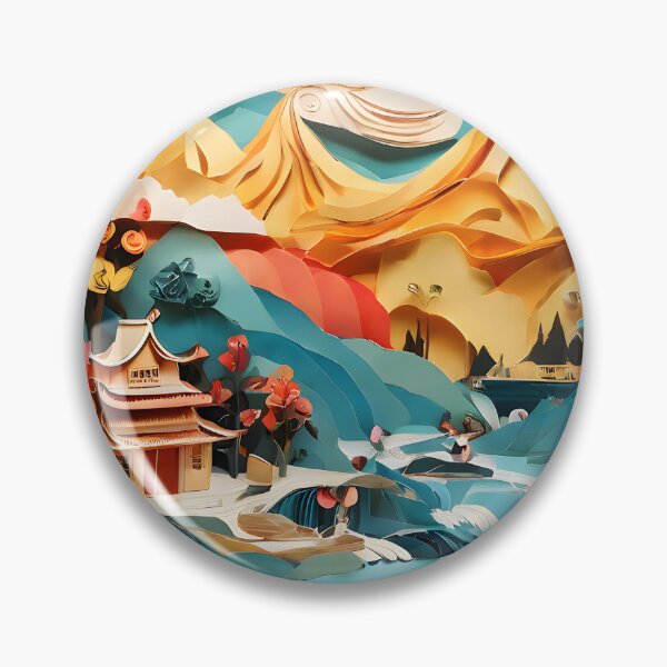 Item preview, Nature in Layers, Handcrafted Peaceful Countryside Scene, Bright Autumn Mountain Landscape, Dreamy Paper Cut Style designed and sold by Kintsugi99.